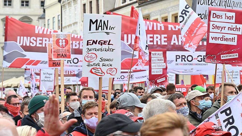 Protestmarsch der MAN-Beschäftigten in Steyr