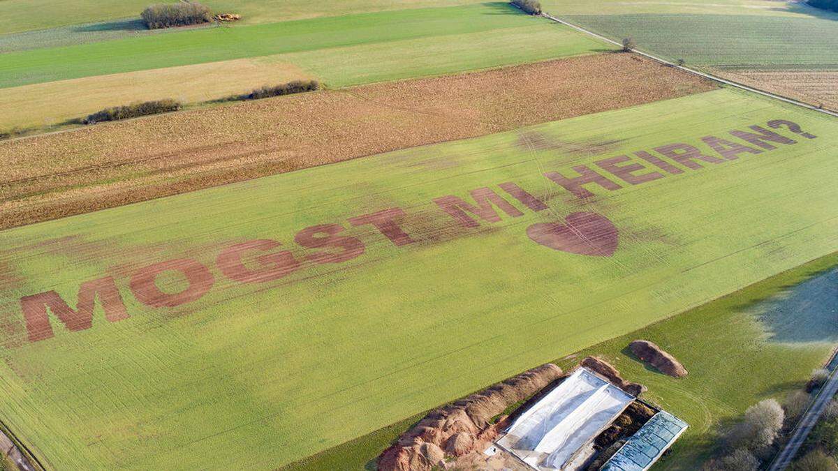 Landwirt sät überdimensionalen Heiratsantrag ins Feld