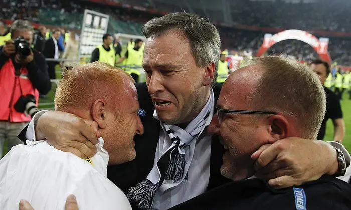 Heiko Vogel, Christian Jauk und Günter Kreissl nach dem Cupsieg 2018