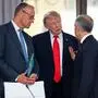 Der deutsche Kanzler Friedrich Merz, US-Präsident Donald Trump und Kanadas Premier Mark Carney in Evian in Frankreich