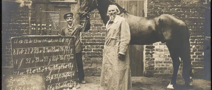 Der kluge Hans mit seinem Lehrer Wilhelm von Osten (rechts)