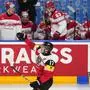 Austria's Manuel Ganahl celebrates after scoring his sides first goal during the preliminary round match between Austria and Denmark at the Ice Hockey World Championships in Prague, Czech Republic, Saturday, May 11, 2024. (AP Photo/Petr David Josek)