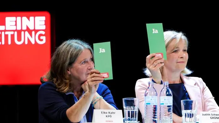 Neue, alte Stadtspitze: Elke Kahr (KPÖ) und Judith Schwentner (Grüne)