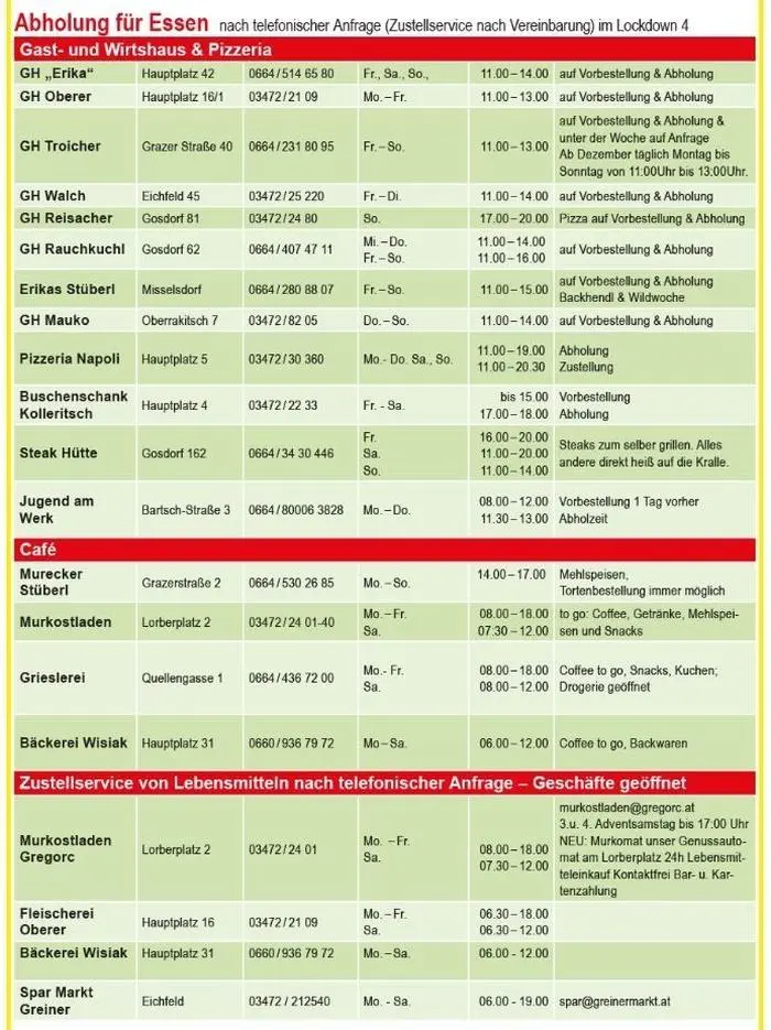 Das kulinarische Lockdown-Angebot in Mureck