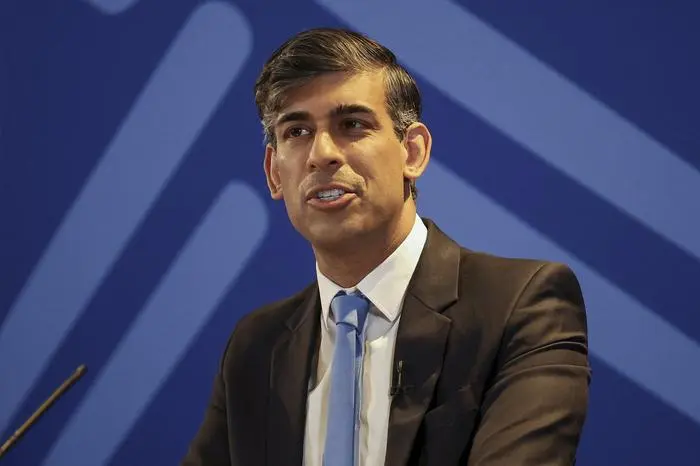 FILE - British Prime Minister Rishi Sunak speaks during a Conservative general election campaign event, in Edinburgh, Scotland, on June 24, 2024. (Phil Noble/Pool Photo via AP, File)