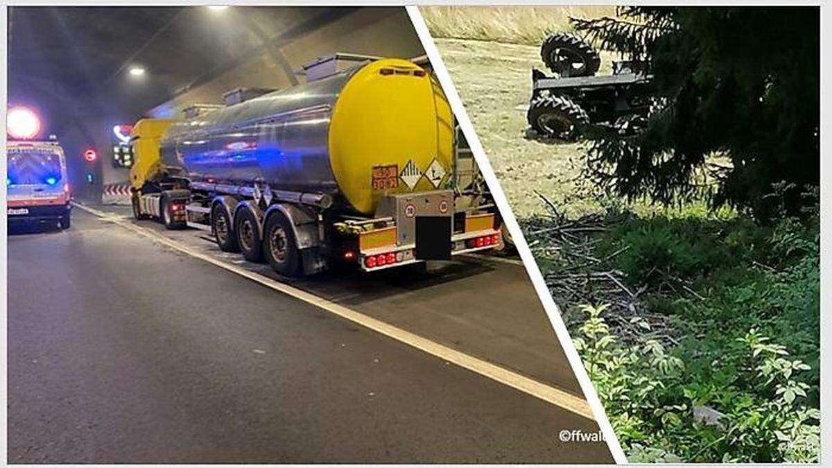 Im Walder Tunnel rauchte ein Gefahrenguttransport und in der Melling überschlug sich ein Traktor