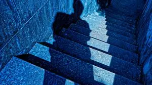 Angst . Schatten einer Person in der Dämmerung. Gardone Riviera Lombardei Brescia Italien *** Fear Shadow of a person at dusk Gardone Riviera Lombardy Brescia Italy Copyright: xRolfxPossx