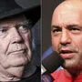 Neil Young (links) stößt sich an den Inhalten des Podcasters Joe Rogan (rechts).