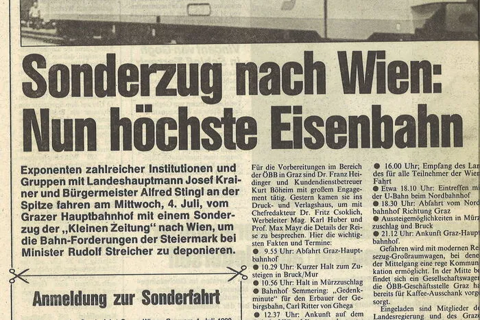 Höhepunkt der Initiative war der Sonderzug nach Wien: Am 28. Juni wurde dieser in der Zeitung angekündigt, wenige Tage später war er ausgebucht. 300 Personen - Aktivisten und Politiker - fuhren mit.