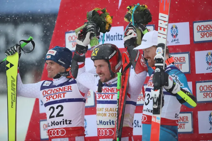 Das Siegertrio: Leitinger, Hirscher und Leif Kristian Haugen (von links)