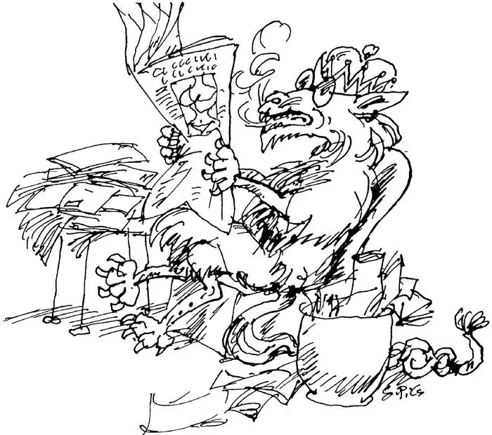 Der steirische Panther, ein Zeitungsleser: Karikatur von Gottfried Pils