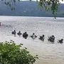 Taucher der Berufsfeuerwehr Klagenfurt bilden bei der Suche nach dem Vermissten eine Taucherkette