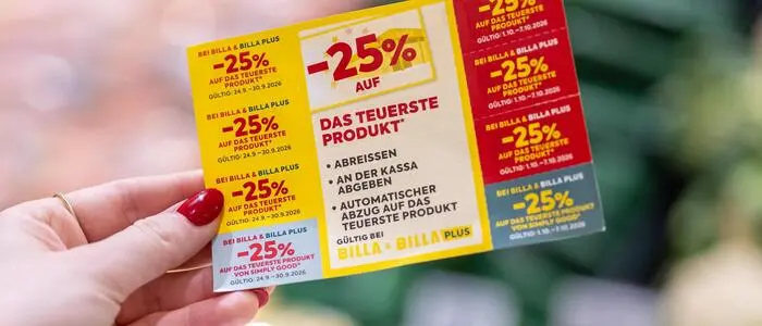 Nicht mehr zum Kleben, sondern zum Abreißen: Rabattmarken von Billa