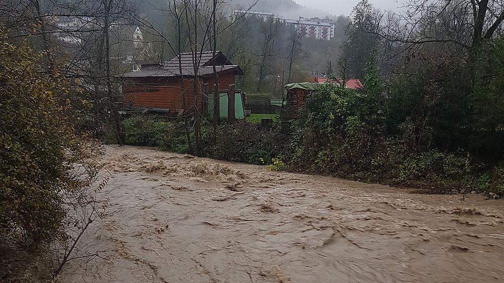 Hochwasser am Dienstag beim Ebriacher Bach bei Bad Eisenkappel