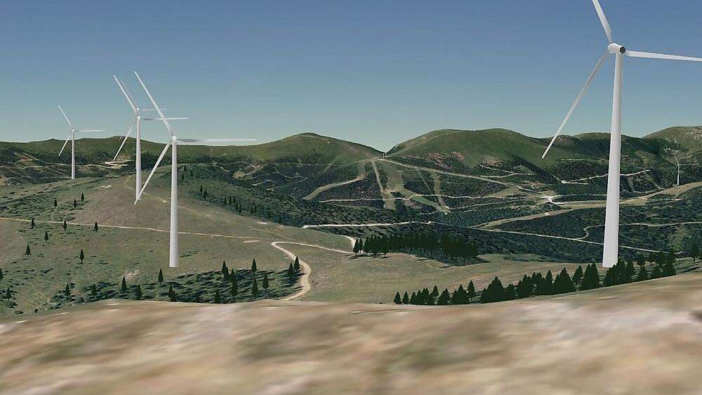 Auszug aus einer 3D-Visualisierung des „Windparks Stubalpe“, das 20 Windkraftanlagen beinhaltet