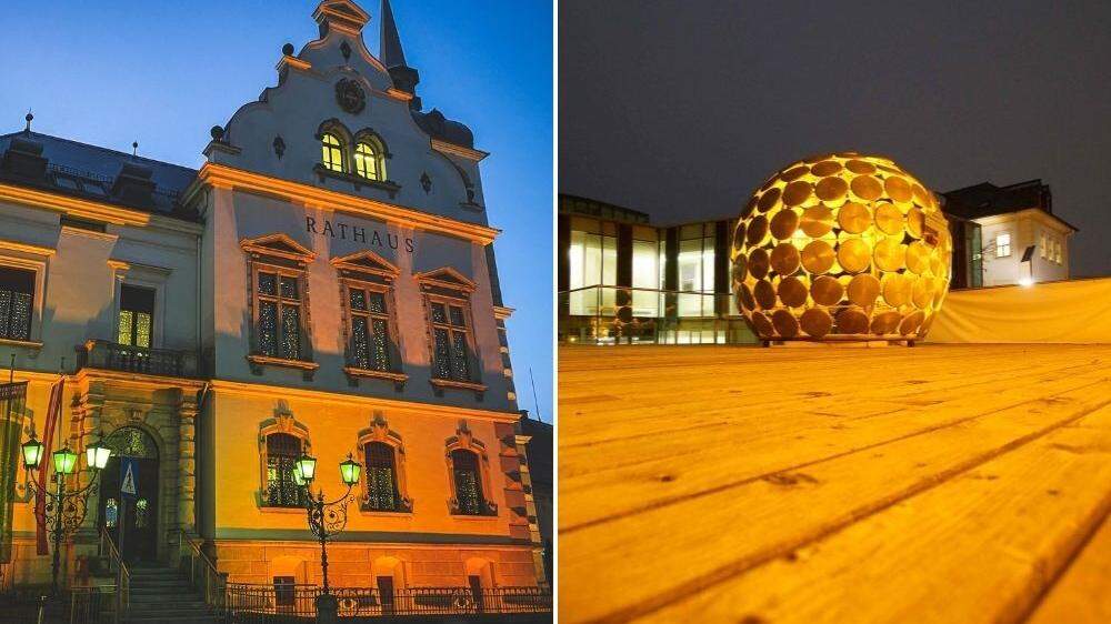 Das Rathaus und ein Teil der Terrasse des Weizer Stadtmuseums werden in Orange leuchten
