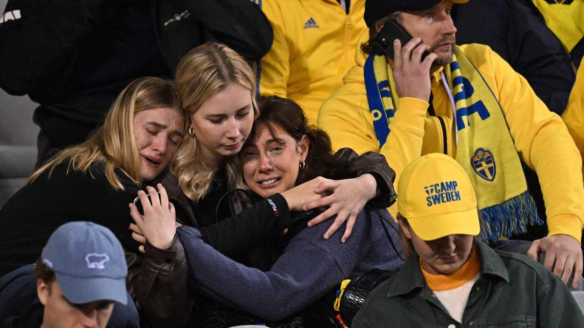 Schwedische Fans auf der Tribüne des Stadions