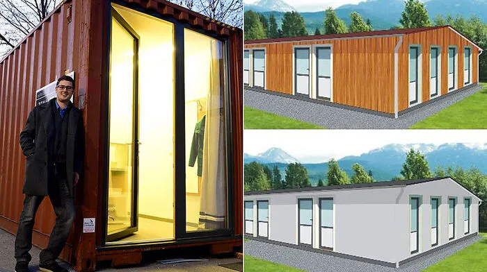 Marcel Mild mit seinem Wohncontainer „Conti“ (links). Von Edwin Pfeifhofers Wohnmodul gibt es erst Skizzen