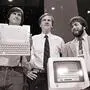 Ein Bild aus frühen Tagen: Steve Jobs, John Sculley und Steve Wozniak