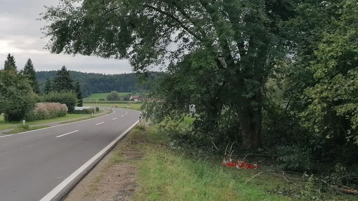 Kerzen an der Unfallstelle zeugen von der Tragödie an der L 216 in Saaz (Gemeinde Paldau)