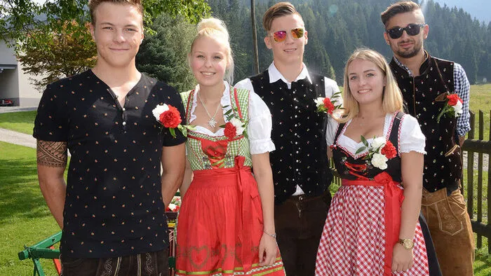Korpitscher Kirchtag, die Zeche, vlnr: Achim Brandstätter, Celine Raunegger, Christoph Strauß, Janine Zollner und Mario Haid