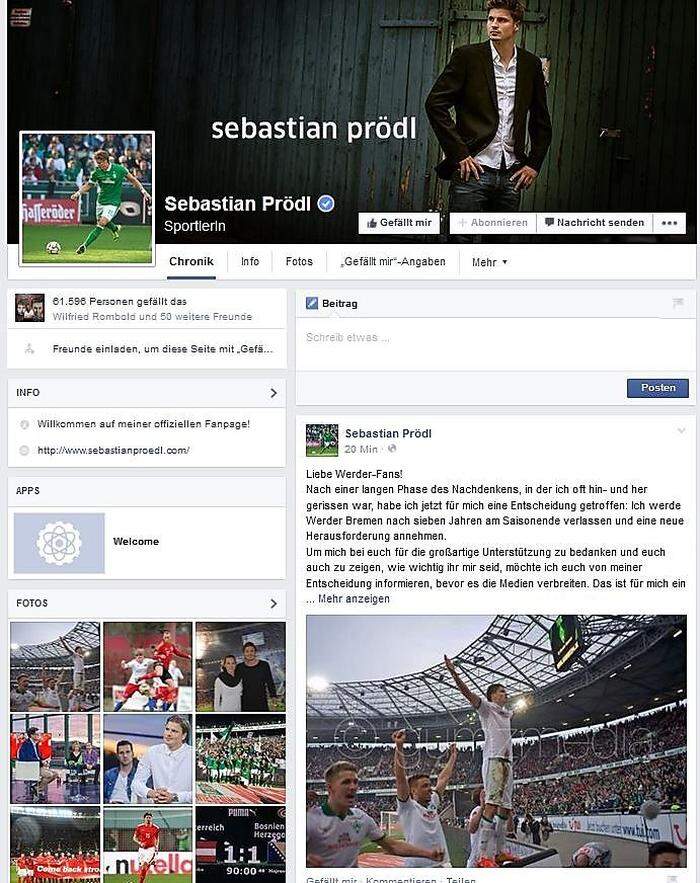 Die Facebook-Seite von Sebastian Prödl