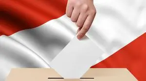 close up of  a ballot box and casting vote on white background