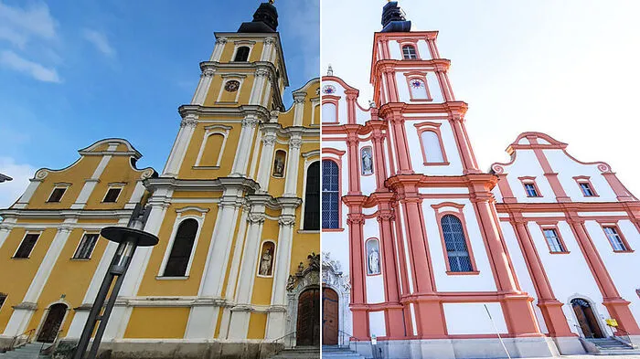 Die Basilika Mariatrost: 2019 noch im bekannten Gelb, jetzt im historischen Original