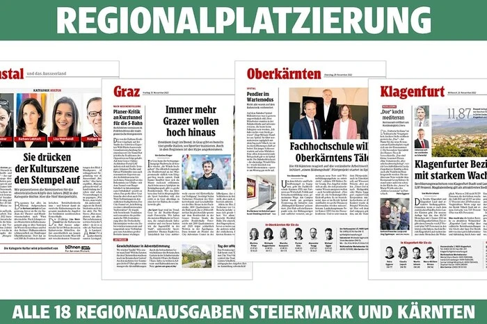 Regionalplatzierung: Alle 10 steirischen und 8 Kärntner Regionen Hier geht es zu den Regionalausgaben