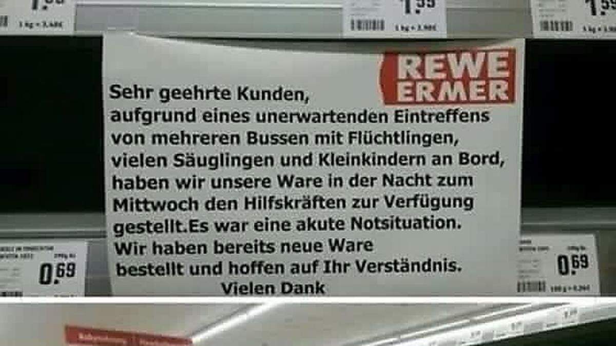 Schild im Supermarkt