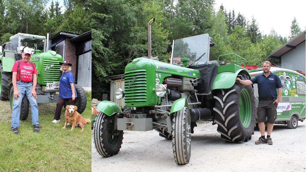 Renate und Hans Gressenberger (links) sowie Philipp Schmid lieben den entschleunigten Urlaub am Oldtimer-Traktor