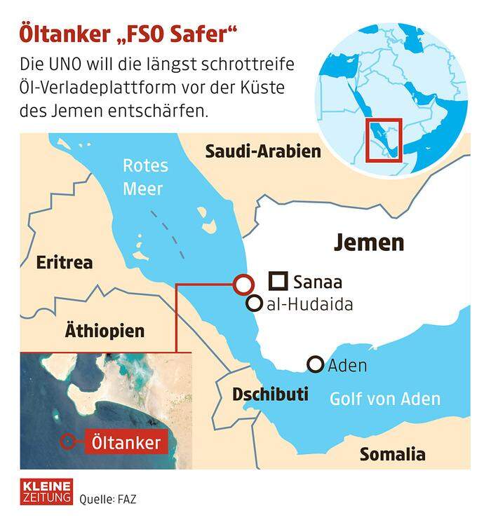 Die Position der "Safer" nahe der jemenitischen Hafenstadt Hudaida