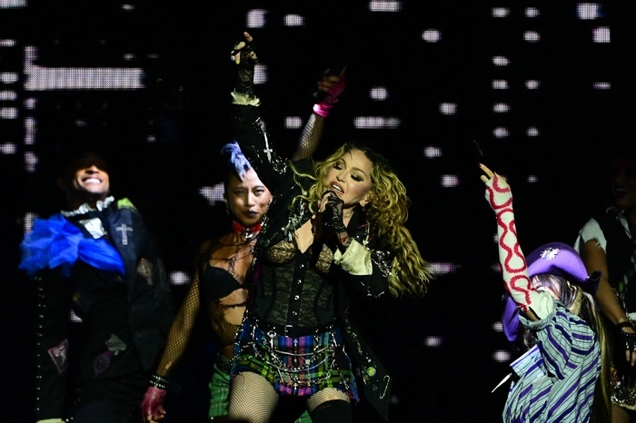 US pop star Madonna performs onstage during a free concert at Copacabana beach in Rio de Janeiro, Brazil, on May 4, 2024. . Madonna ended her The Celebration Tour with a performance attended by some 1.5 million enthusiastic fans. (Photo by Pablo PORCIUNCULA / AFP)