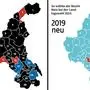 Die Mehrheiten in den Gemeinden bei den Landtagswahlen 2015 und 2019