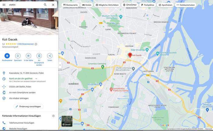 Google Maps listet Kater Gacek als Sehenswürdigkeit