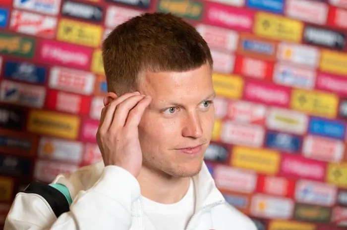 ABD0104_20240530 - WINDISCHGARSTEN - ÖSTERREICH: Patrick Pentz am Donnerstag, 30. Mai 2024, während einer Medientermins des ÖFB in Windischgarsten. - FOTO: APA/GEORG HOCHMUTH