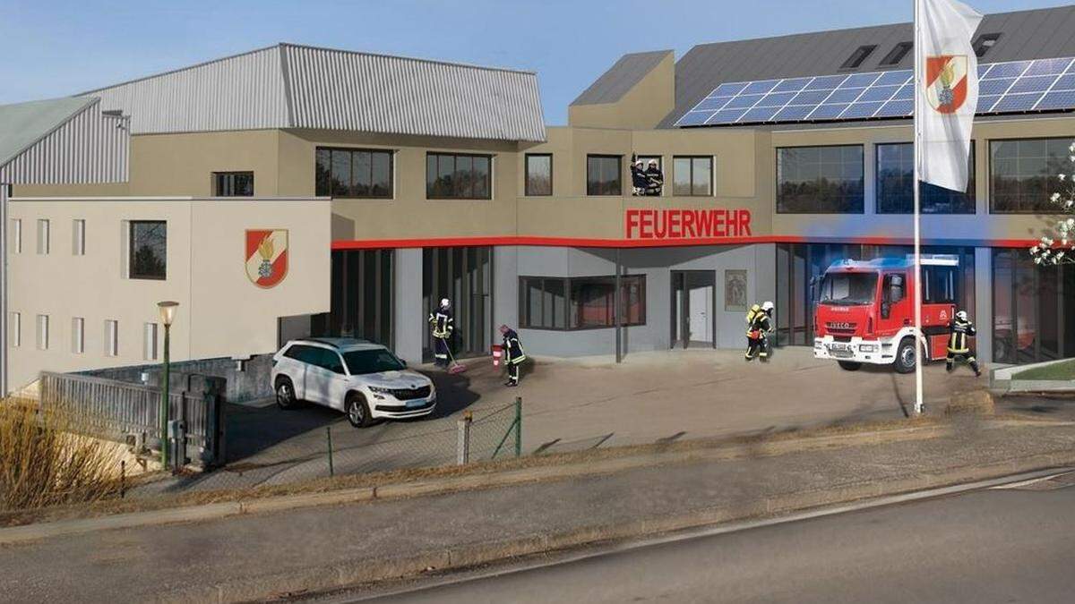 Das neue Rüsthaus in Kainbach bei Graz (Graphik): Der Baustart musste verschoben werden