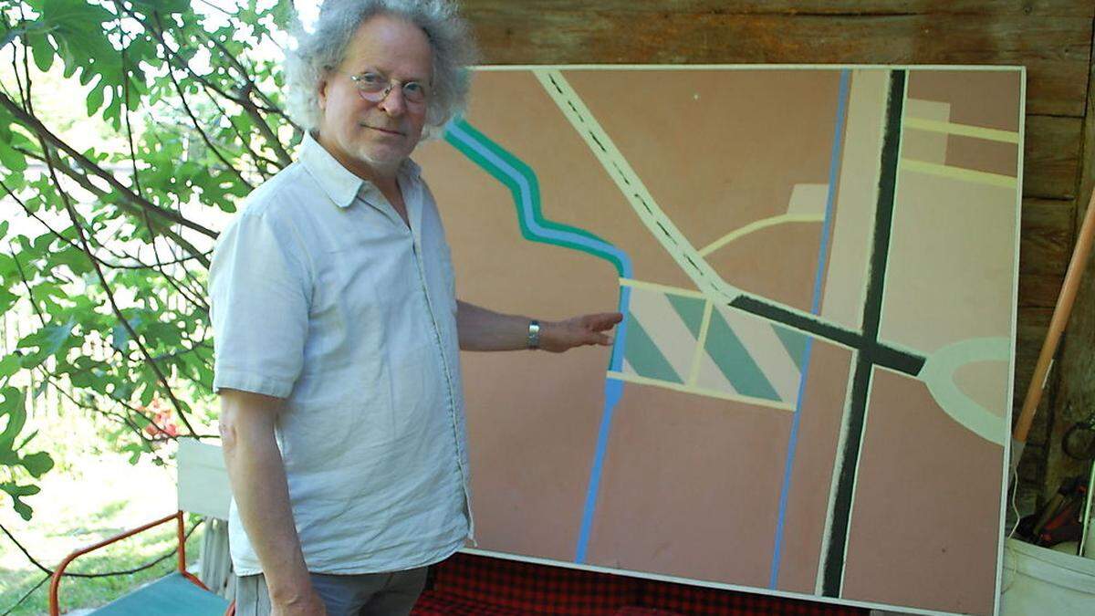 Richard Frankenberger vor einem seiner abstrakten Landschaftsbilder