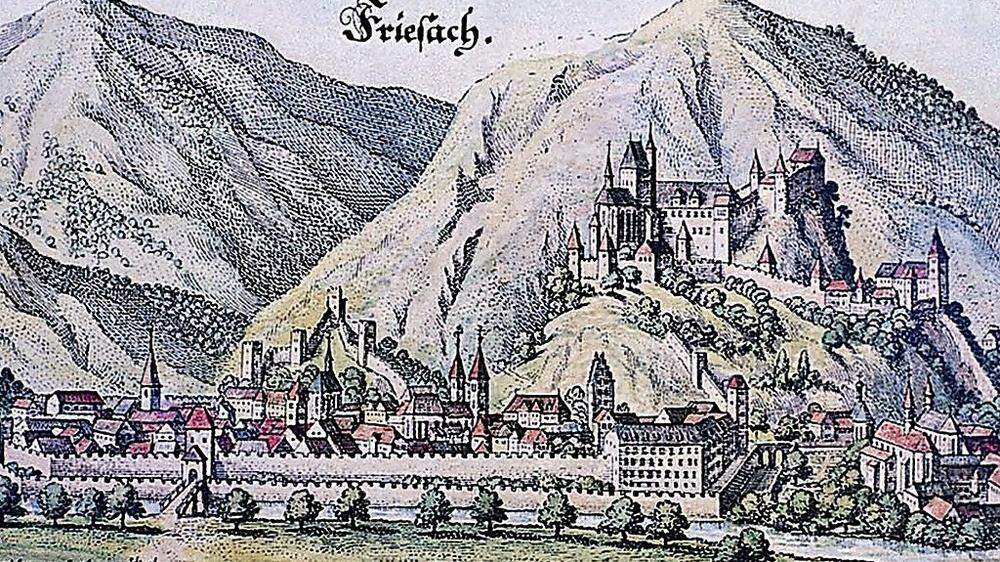 Ein Stich von Merian zeigt Friesach im 17. Jahrhundert 
