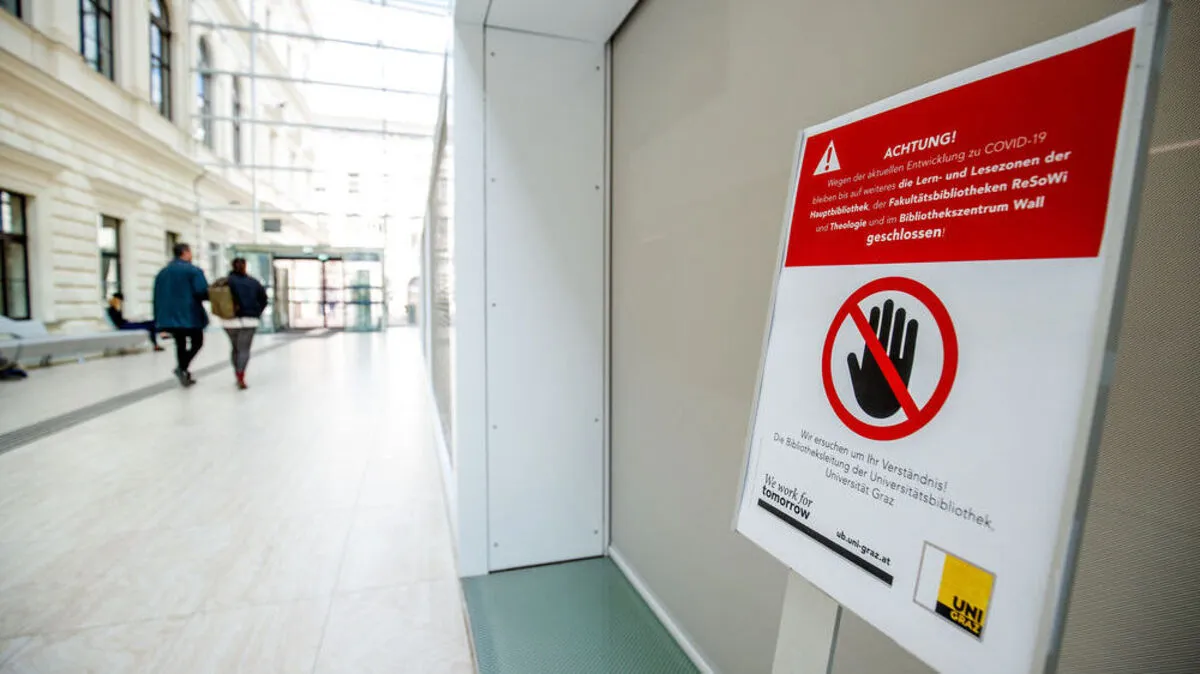 Auf der Karl Franzens Universität sind Präsenzlehrveranstaltungen abgesagt, der Lesesaal der Bibliothek geschlossen.
