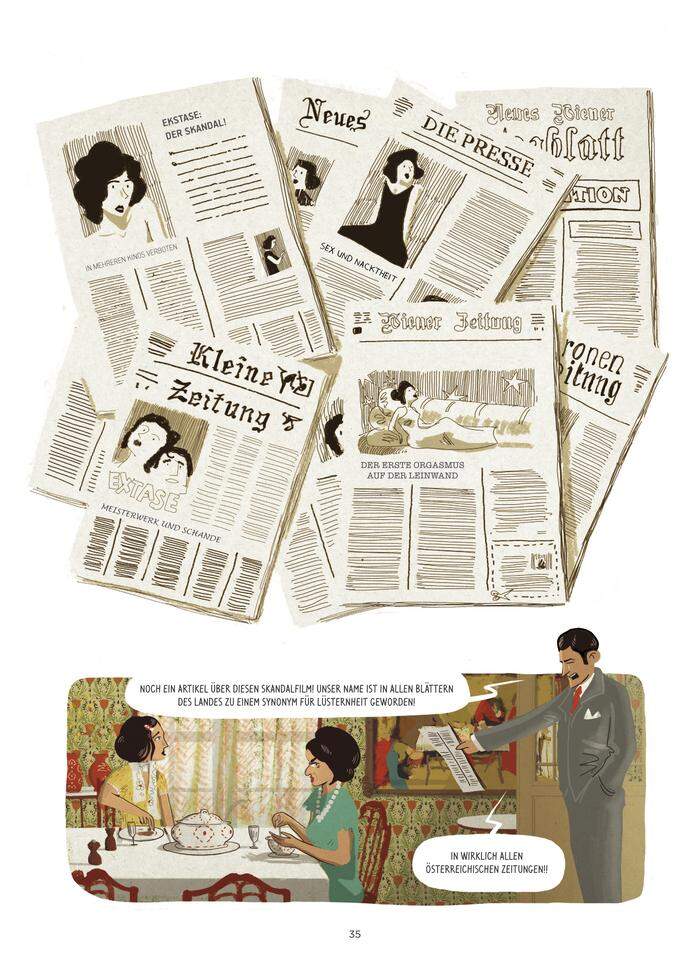 Kritiken für Hedy Lamarr in „Ekstase“: Im Comic wird auch die „Kleine Zeitung“ erwähnt, die es heuer seit 120 Jahren gibt