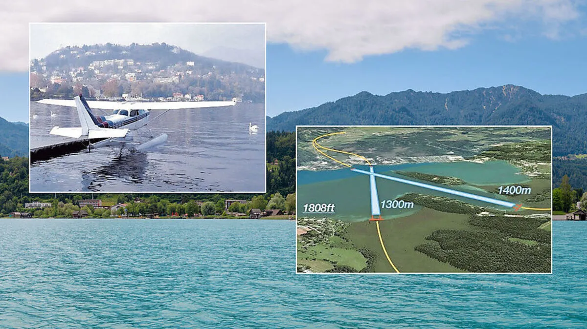 In Österreich wird am Attersee und am Stubenbergsee geflogen. Der erste Wasserflug in Kärnten soll am Faaker See stattfinden. Eine Machbarkeitsstudie (links) zeigt mögliche Anfahrtswege