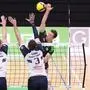GRAZ,AUSTRIA,14.JAN.24 - VOLLEYBALL - AVL, Austrian Volley League, UVC Graz vs Hypo Tirol. Image shows Nicolai Grabmueller, Finn Oerley (Tirol) and Arwin Kopschar (Graz).
Photo: GEPA pictures/ Chris Bauer