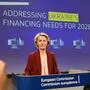Die Präsidentin der Europäischen Kommission, Ursula von der Leyen, spricht auf einer Pressekonferenz im EU-Hauptquartier in Brüssel über den Finanzierungsbedarf der Ukraine für die Jahre 2026–2027.