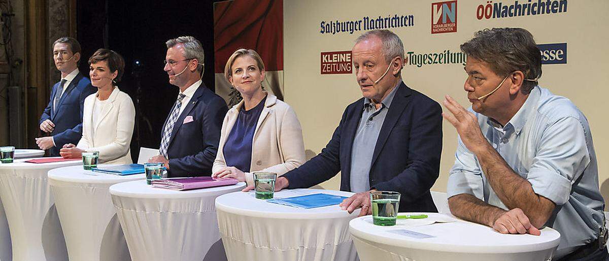 Kurz Rendi-Wagner, Hofer, Meinl-Reisinger, Pilz und Kogler 
