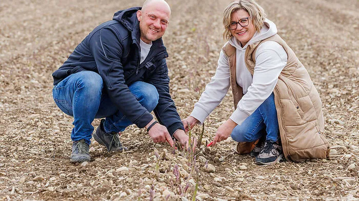 Josef und Sibylle Matschnig auf den Spargelfeldern der Kärntner Früchtewelt in Ebenthal.