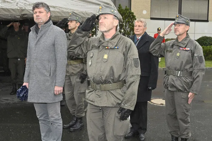 Bürgermeister Pirih, Brigadier Johann Gaiswinkler, Altkommandant Walter Steinwender und Bataillonskommandant Rudolf Kury.