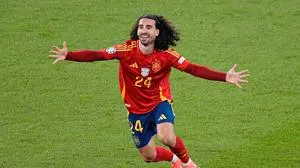 Marc Cucurella of Spain celebrates winning the 2024 UEFA European Football Championship Spain v England, UEFA European Championship, EM, Europameisterschaft 2024, Final, Football, Olympiastadion, Berlin, Germany, 14 Jul 2024 EDITORIAL USE ONLY No use with unauthorised audio, video, data, fixture lists, club/league logos or live services. Online in-match use limited to 120 images, no video emulation. No use in betting, games or single club/league/player publications. PUBLICATIONxINxGERxSUIxAUTxHUNxGRExMLTxCYPxROUxBULxUAExKSAxONLY Copyright: xDavexShopland/Shutterstockx 14583342ed