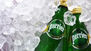 POZNAN, POL - JUN 18, 2020: Bottles of Perrier, a French brand of natural bottled mineral water sold worldwide and available in 140 countries.