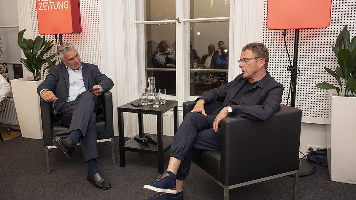 ÖFB-Teamchef Ralf Rangnick mit Chefredakteur Hubert Patterer